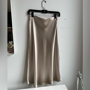 Cream/beige satin midi skirt